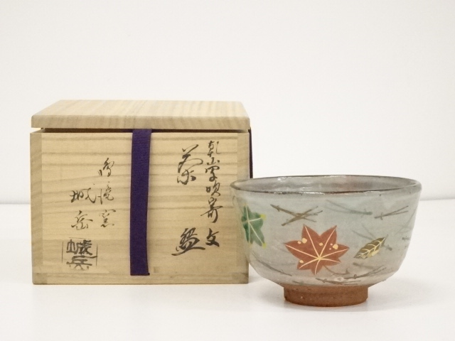 JAPANESE TEA CEREMONY / CHAWAN(TEA BOWL) / KYO WARE / KENZAN STYLE / MAPLE / BY JOGAKU HASHIMOTO